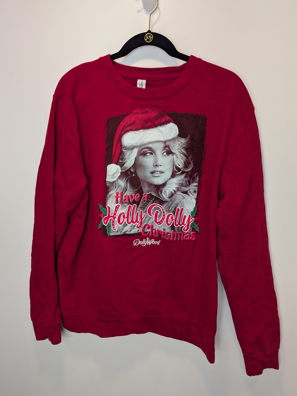 Dollywood Red 'Have a Holly Dolly Christmas' Graphic Sweatshirt Large Unisex